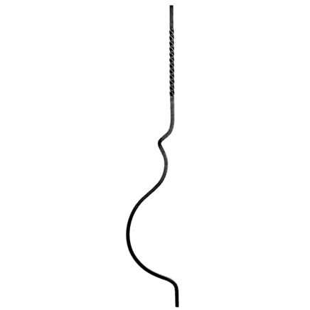 1/2" sq. Steel Balcony Baluster with upper Twist and Notch, 5-3/8" Bow