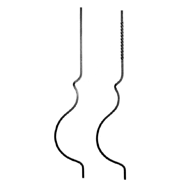 1/2" sq. Steel Balcony Balusters w/Upper Bend in Twisted or Plain Bar and 5-3/8" Bow