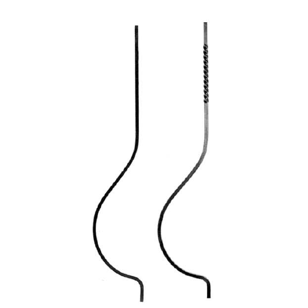 1/2" sq. Steel Balcony Balusters w/Upper Twist or Plain Bar and 5-3/8" Bow