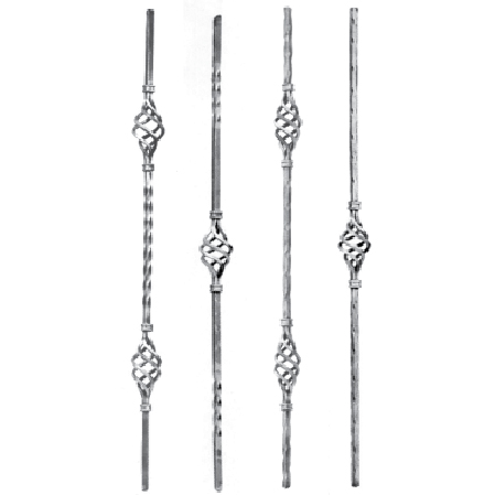 1/2" sq. Steel Balusters with Cages, Twists, and Hammered Bar