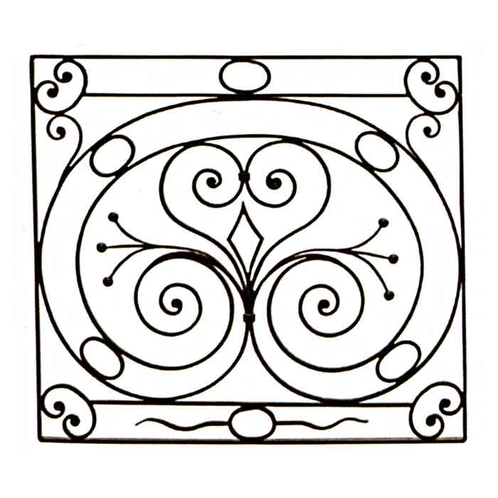 29-3/8" wide Forged Steel Scroll Panel with whimsical design, matl. size 5/8" x 5/16", 35-7/16" Tall