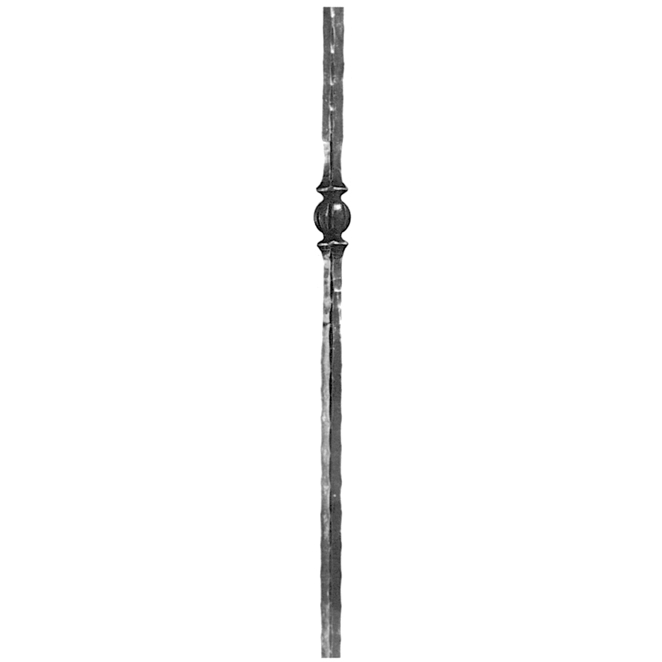 1" sq. Forged Steel Hammered Newel Post with Grooved Ball