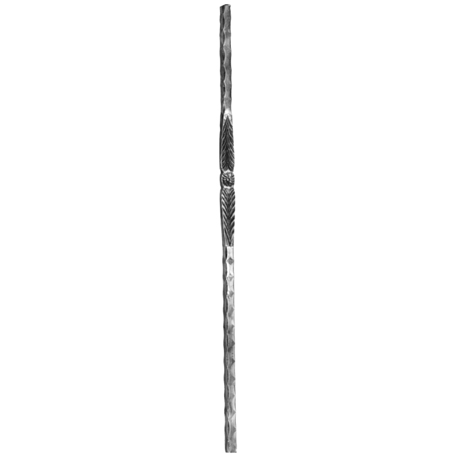 1" sq. Forged Steel Hammered Newel Post w/Center Rosette and Leaf Pattern