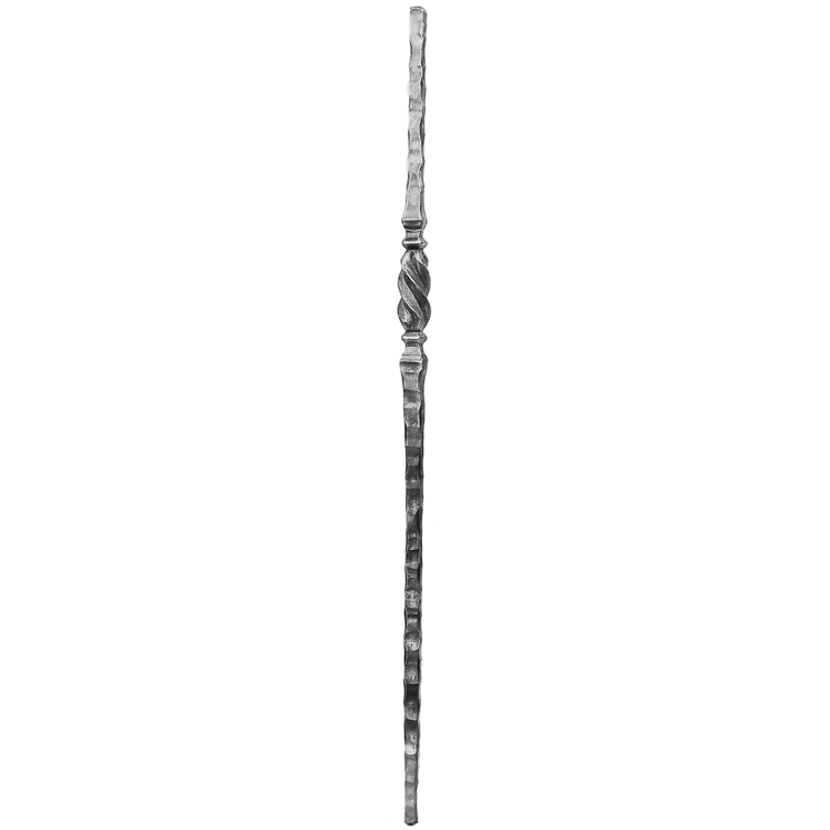 1" sq. Forged Steel Hammered Newel Post with Twisted Collar