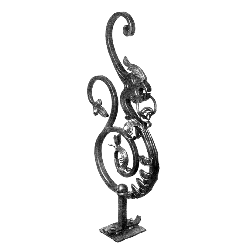 1-3/16" sq. Forged Steel Dragon Head Newel Post w/base plate