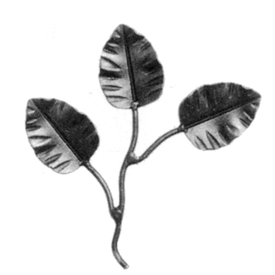 Forged Steel Rose Leaves on Stem, 1/16" Thick, 5-1/4" Tall