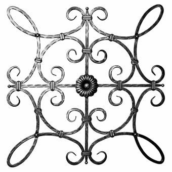 1/2" sq. Forged Steel Hammered Scroll Panel with Double Sided Rosette