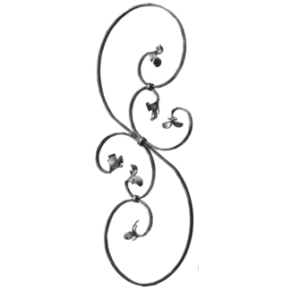 1/2" x 1/4" Forged Steel S-Scroll Panel with Leaf Ends, 34-1/4" Tall