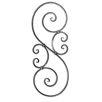 9/16" dia. Forged Steel S-Scroll Panel with 2 C-Scrolls, 35-7/16" Tall