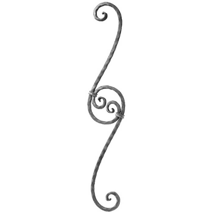1/2" sq. Steel Scroll Panel w/Hammered Sides, 33-3/8" Tall