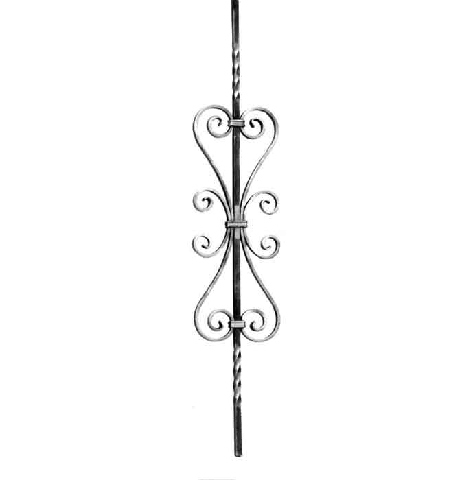 1/2" sq. Forged Steel Baluster w/Center Scroll and Twists, 35-7/16" Tall