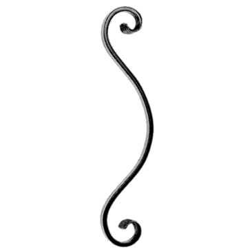 1/2" x 1/4" Forged Steel Scroll w/Bowed Center and 2 End Curls, 12-3/4" Tall
