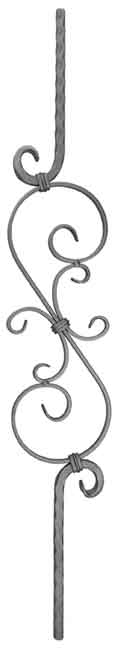 DISCONTINUED - 1/2" sq. Forged Steel Scroll Panel w/Center Scroll & Hammered Scroll Ends, 36-1/2" Tall