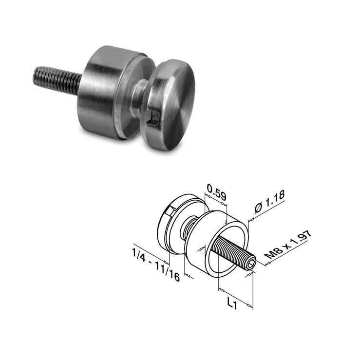 Glass Adapter, Flat to Glass for 1/4" - 11/16" Glass, 316 Satin Stainless Steel, Sold 4/Box (14.0746.000.12)