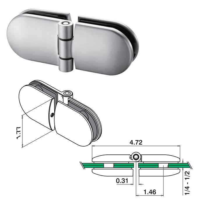 90 degree Hinge, Glass to Glass, 316 Satin Stainless Steel, Sold 2/Box (14.0281.500.12)