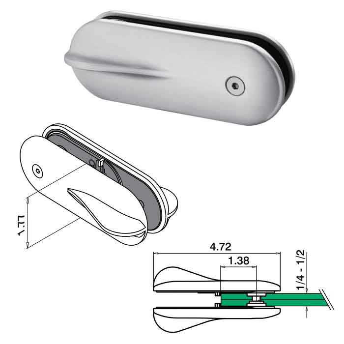Lock, Glass to Glass, for 1/4"-1/2" Glass, 316 Satin Stainless Steel, Sold 1/Box (14.0282.500.12)