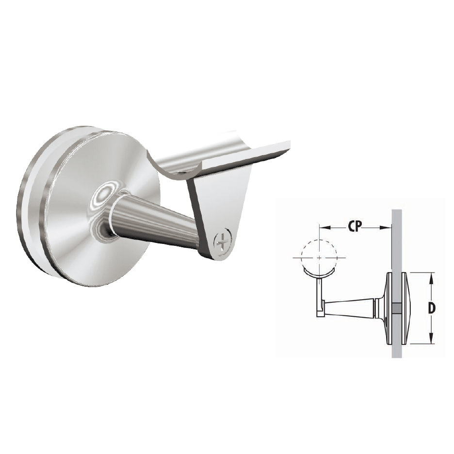 Glass Mount Rail Brackets for 1-1/2" and 2" dia. tubing, 316 Satin Stainless Steel 