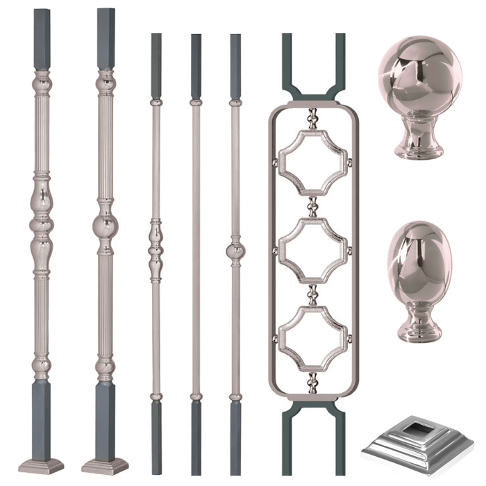 Grande Forge Comtesse Series Brass Posts and Balusters in Nickel Finish