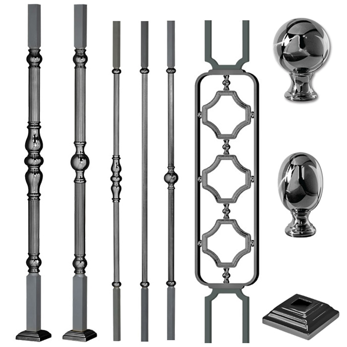 Grande Forge Comtesse Series Brass Posts and Balusters in Chrome Black Finish