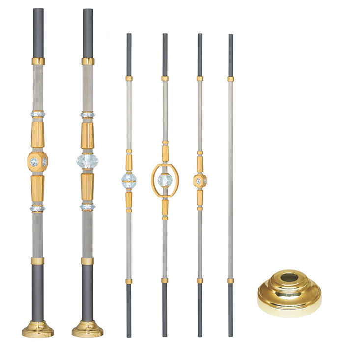 Grande Forge Diamond Series Round Posts & Balusters w/Crystals, Brass Accents