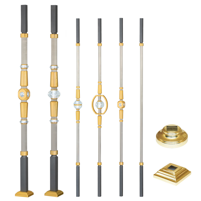 Grande Forge Diamond Series Square Posts & Balusters w/Crystals, Brass Accents