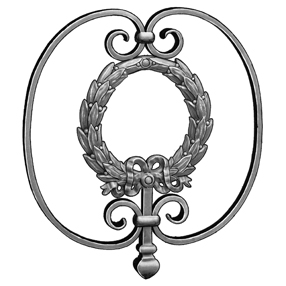 15" Tall Steel Casting, Framed Wreath/Scroll Design, Double Faced