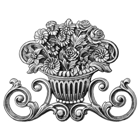 12-3/4" Tall Steel Casting, Flower Bouquet Design, Double Faced