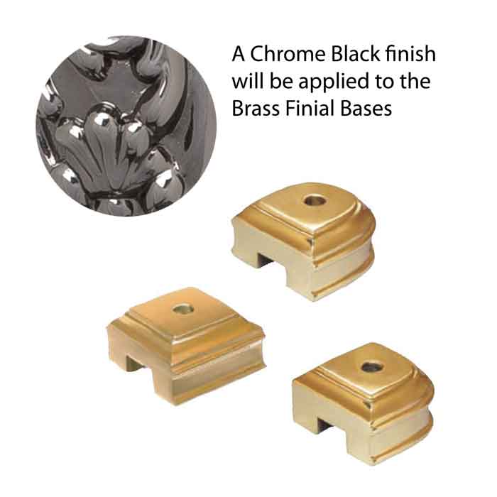 Brass Finial Bases with Chrome Black Finish by Grande Forge