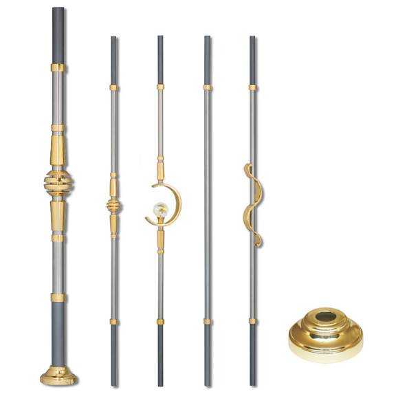 Grande Forge Modern Series Round Posts & Balusters w/Brass Accents