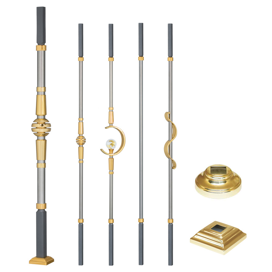 Grande Forge Modern Series Square Posts & Balusters w/Brass Accents