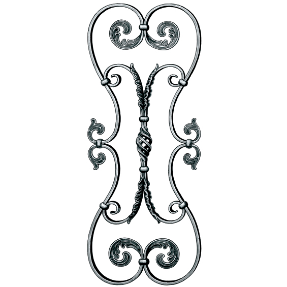 5/8" x 5/16" Steel Scroll Panel w/Leaves/Cage, 34-5/8" Tall, Mozart Series