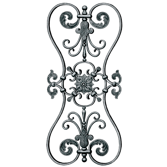 5/8" x 5/16" Steel Panel w/Leaves/Rosette/Scrolls, 34-5/8" Tall, Mozart Series