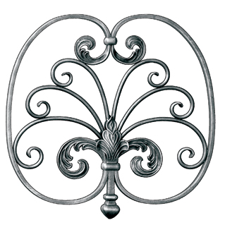 5/8" x 5/16" Steel Panel w/Scroll Spray in 5/16" dia., 17" Tall, Mozart Series