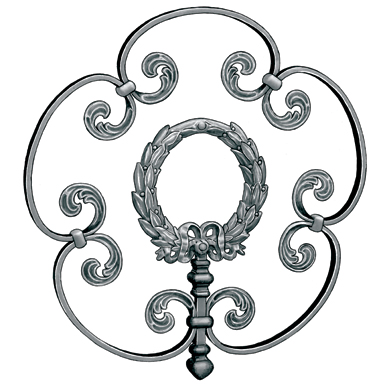 5/8" x 5/16" Steel Scroll Panel w/Wreath/Leaves, 20-7/8" Tall, Mozart Series