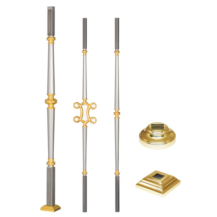 Grande Forge Paris Series Post & Balusters with Brass Centers, Guilloched Steel Ends