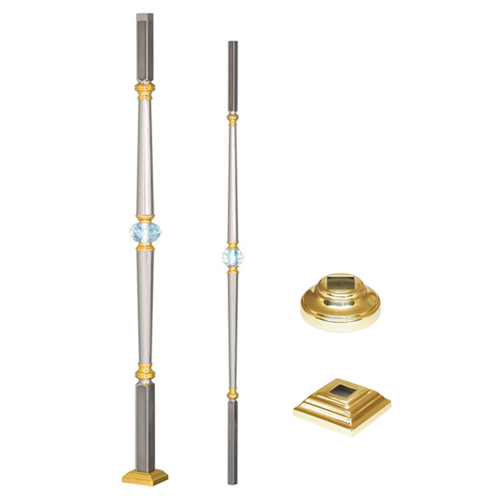 Grande Forge Paris Series Post & Baluster with Swarovski Crystal, Guilloched Steel Ends