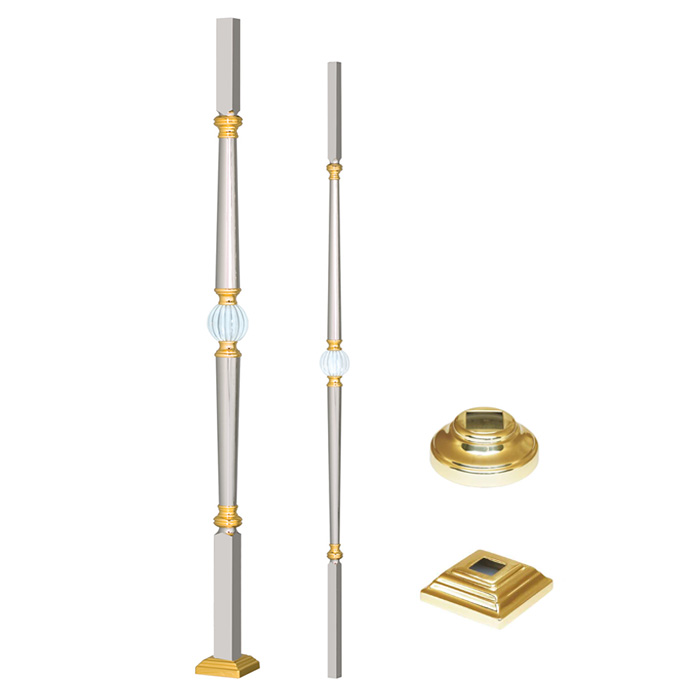 Grande Forge Paris Series Post & Baluster with Crystal Sphere, Mild Steel Ends