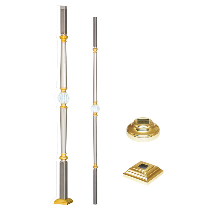 Grande Forge Paris Series Post & Baluster with Crystal Sphere, Guilloched Steel Ends