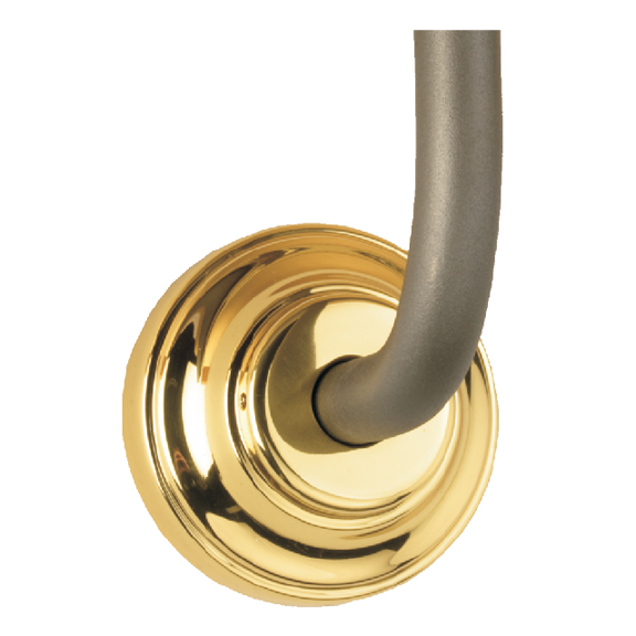 Steel Handrail Bracket with 2-15/16" dia. Plain Brass Rosette Backplate