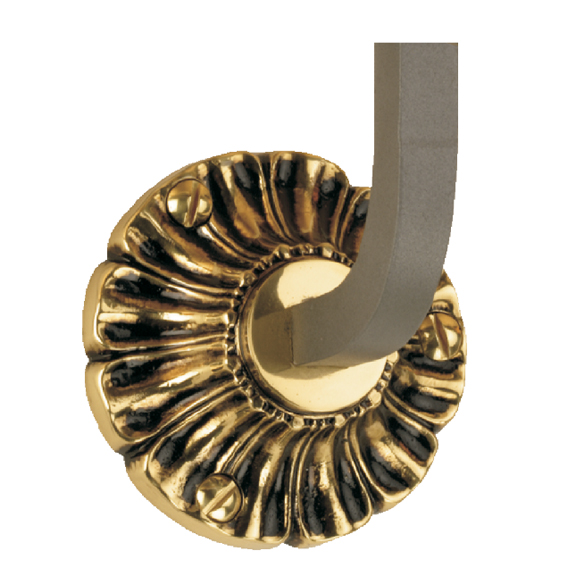 Steel Handrail Bracket with 3-1/2" dia. Scalloped Brass Rosette Backplate