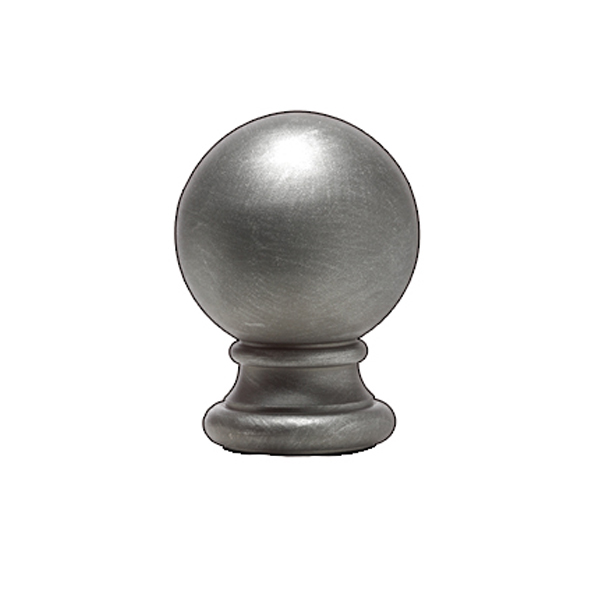 Ball Finial w/ 2-3/4" dia. base, Solid Cast Steel, M12 Hole, 5" Tall