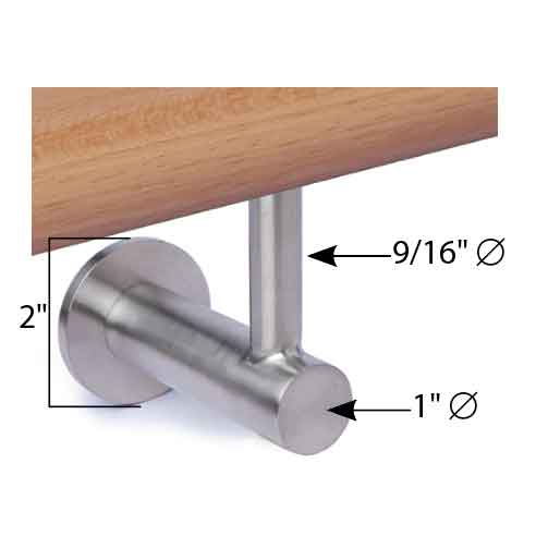  Woodinox Handrail Support w/9/16" dia. Bracket Arm, Wall Mount, 304 Satin Stainless Steel