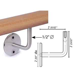 Woodinox Handrail Support w/ 1/2" dia. Bracket Arm, Wall Mount, 304 Satin Stainless Steel