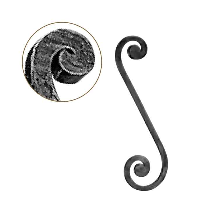 1/2" sq. Forged Steel S-Scroll w/Flat Button Ends w/smaller top curl, 4-5/16" wide by 14-3/4" Tall