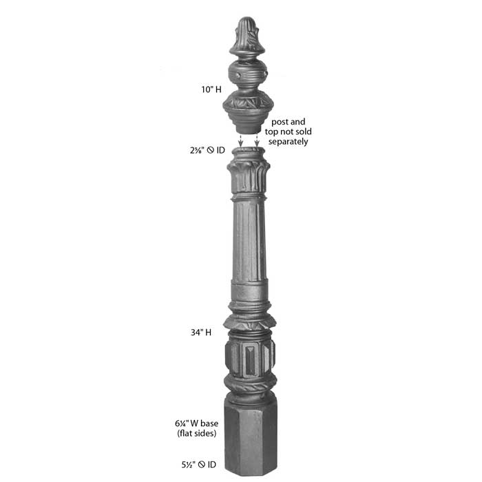 Brownstone Cast Iron Post, 6-1/4" Octagonal Base, 44" High, 2 piece
