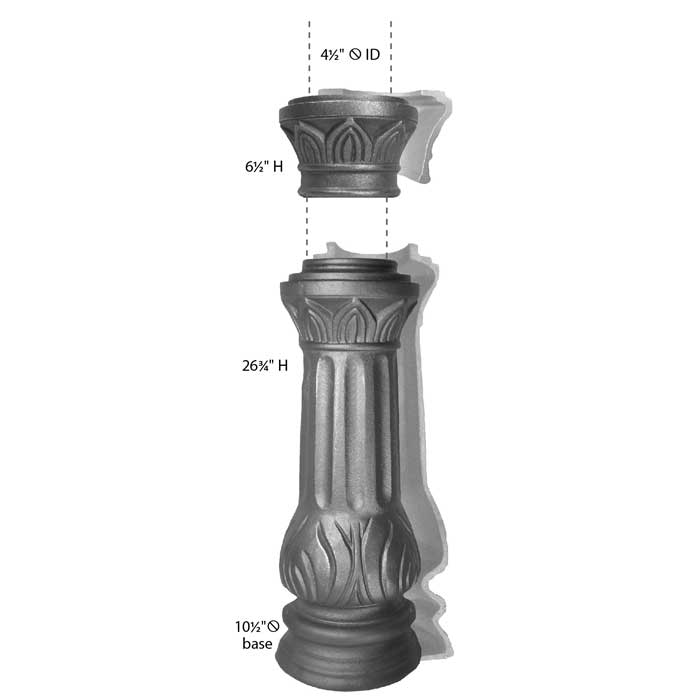 10-1/2" Round Base Cast Iron Fence Post with Collar