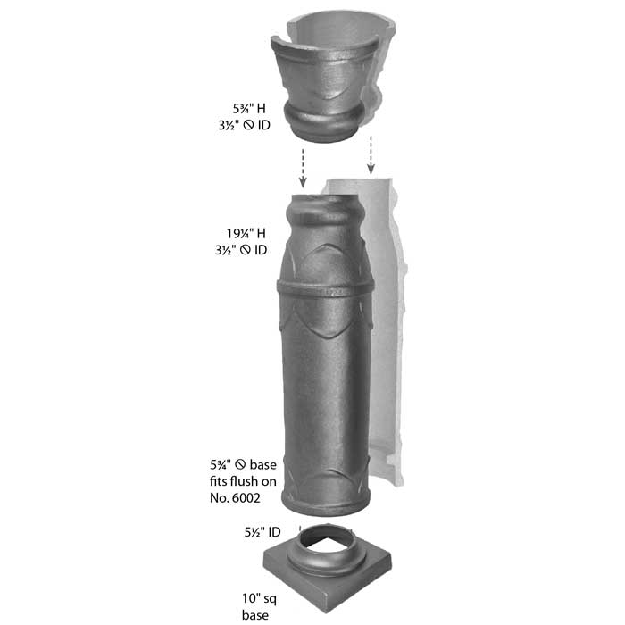 Cast Iron Fence Post with Top and Base