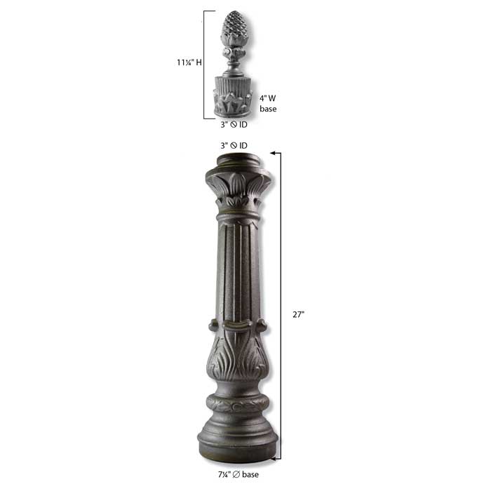 Cast Iron Fence Post with Top and Base