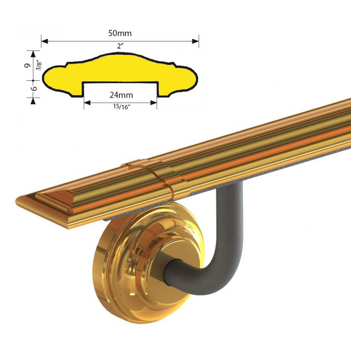 Pre-Assembled 2" wide Brass Handrail w/Square Ends, Screws not included