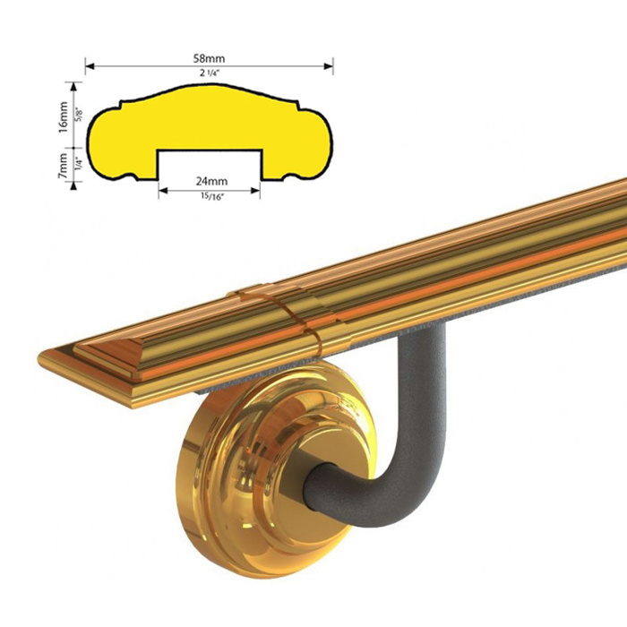 Pre-Assembled 2-1/4" wide Brass Handrail w/ Square Ends, Screws not included